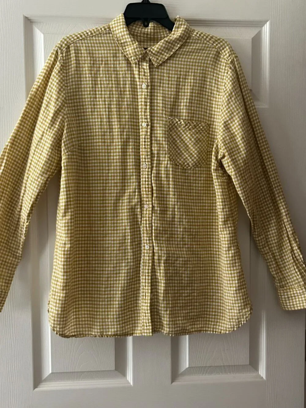 Banana Republic Mens Linen Blend Gingham Check Long Sleeve Size XL Button Up